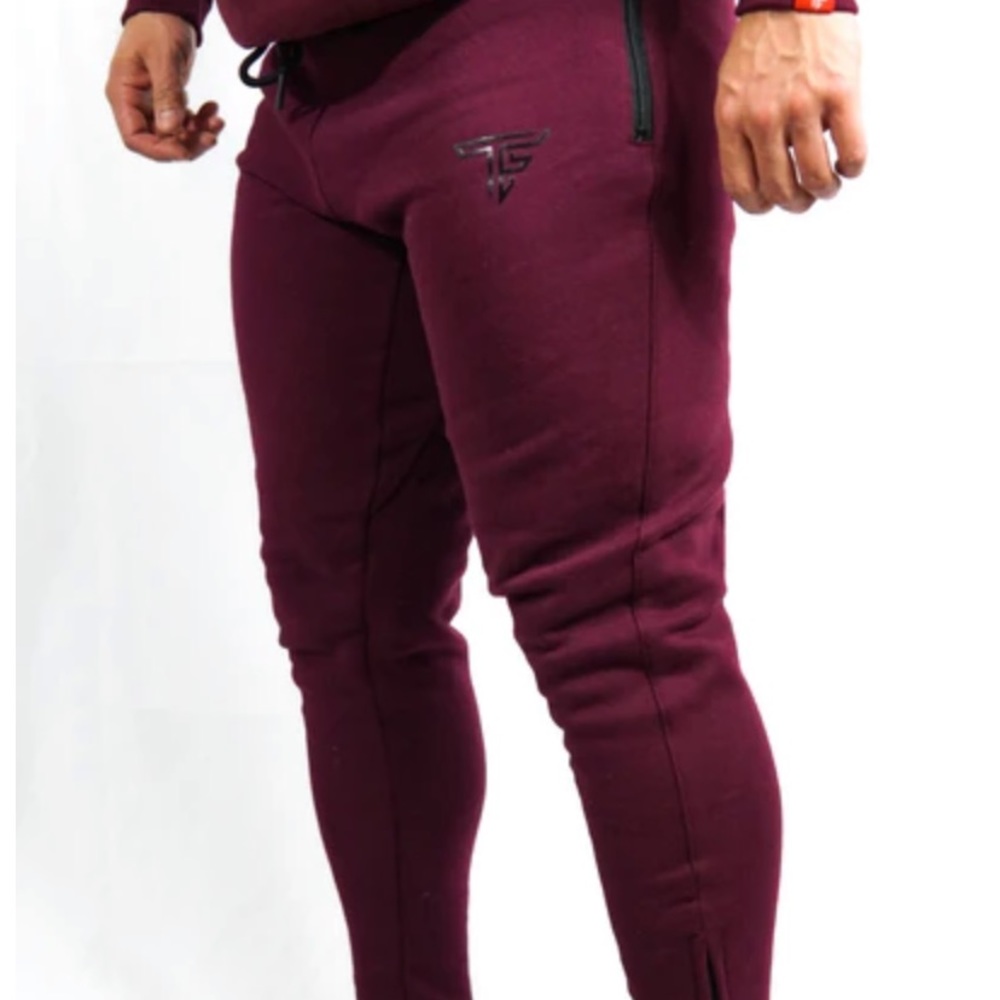 TINO Fit Wear burgundy bodybuilding zip ankle jogger sweatpants men’s medium